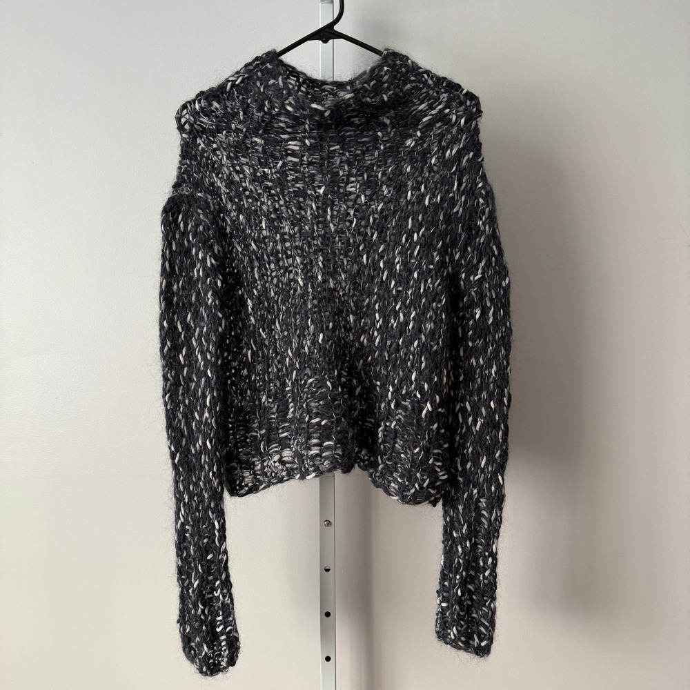 Goth OS Gray Chunky Mohair Sheer Sweater Mock‎ Neck Moody Festival Witchy